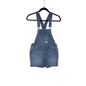 Levi's Deim shortall shorts bib overalls distressed hem medium wash girls sz 10R